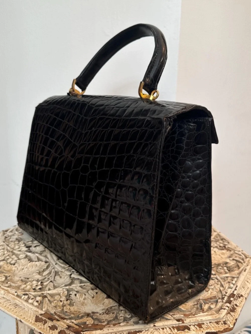 1970 Giotti hand made Firenze Black alligator skin handbag